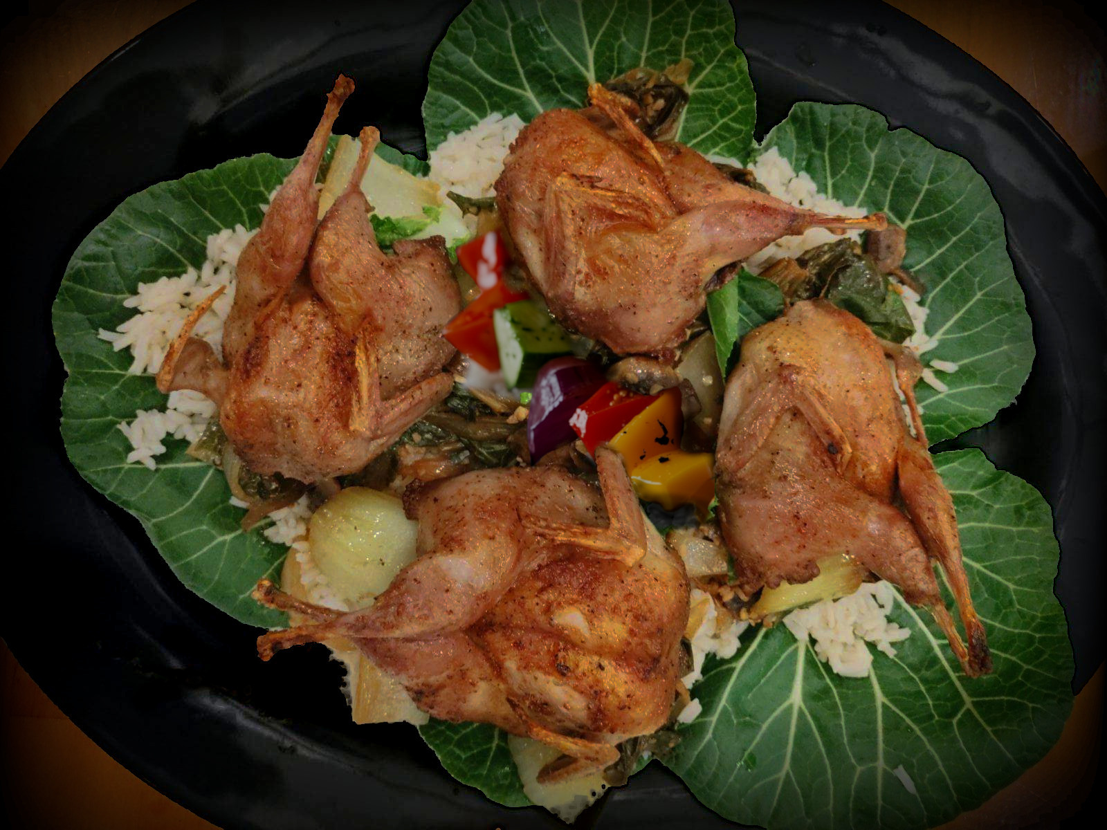 Roasted Quail on Bok-choi